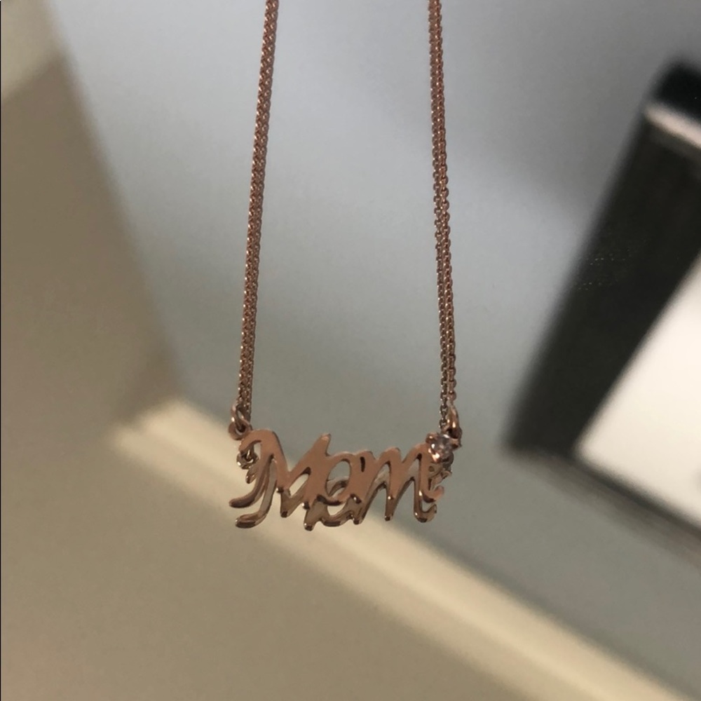 14k Rose Gold and diamond Mom necklace 16”